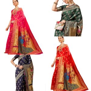 Women's Paithani Silk Blend Woven Saree With Blouse Piece