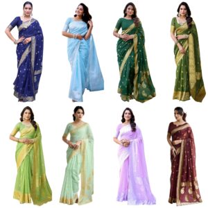 Women's Chanderi Cotton Weaving Banarasi Saree with Unstitched Blouse Piece