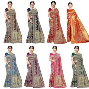 Women's Trendy Banarasi Kanjivaram Navy Color Art Silk Saree with Blouse Material