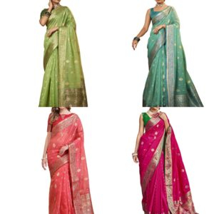 Women'S Tabby Silk Banarasi Jacquard Saree With Unstitched Blouse Piece