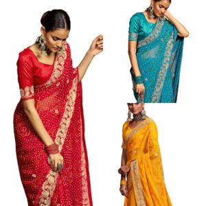 Women's Georgette Foil Printed Gota Lace Self- Woven Saree with Unstitched Blouse Piece (Copy)