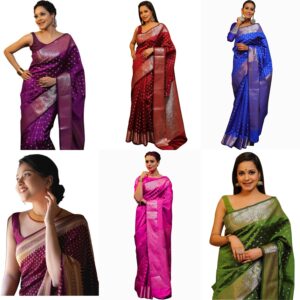 Women's Banarasi Saree Pure Kanjivaram Style Silk Saree With Blouse Piece for Wedding