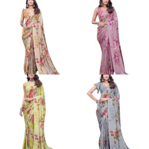 Women's Elegant Chiffon Saree Set with Blouse Piece