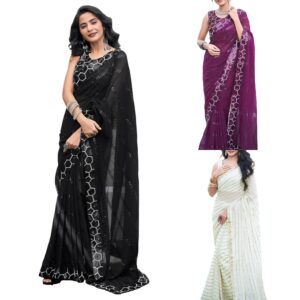 Women's Georgette Sequence Work Saree with Unstitched Blouse Piece