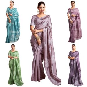 Women's Silk Blend Banarasi Jacquard Saree with Unstitched Blouse Piece