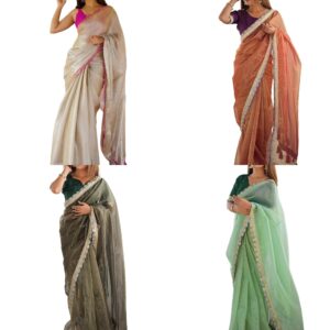 Women's Shimmer Net Lace Woek Saree with Unstitched Blouse Piece