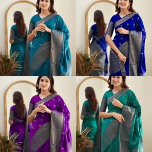 Women's Pure Soft Kanjivaram Cotton Silk Saree Banarasi Style With Blouse Piece for Wedding