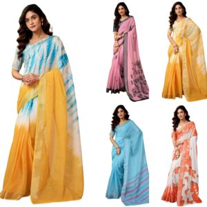 Women's Linen Zari Border Printed Ready To Wear One Minute Pre Pleated Readymade Saree with Unstitched Blouse Piece