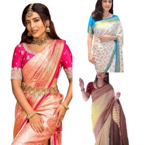 Women's Silk Weaving Banarasi Saree with Unstitched Blouse Piece