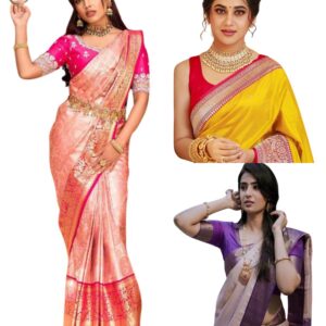 Women's Banarasi Saree Pure Kanjivaram Style Silk Saree With Blouse Piece for Wedding