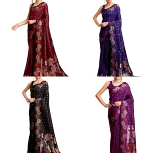 Women's Banarasi Pure Soft Kanjivaram Silk Saree With Blouse Piece For Wedding