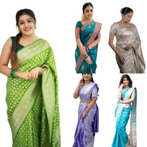 Women's Banarasi Saree Pure Kanjivaram Style Silk Saree With Blouse Piece for Wedding