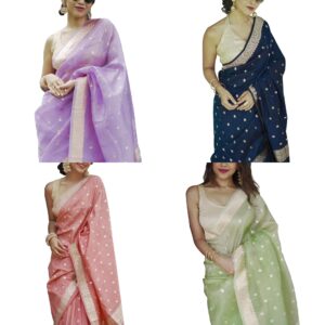 Women's Lavander Banarasi Kanchipuram Art Silk Saree for Women – Traditional Wedding & Party Saree with Blouse Piece – Ethnic Indian Silk Saree