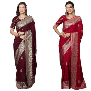 Women's Cotton Silk Banarasi Jacquard Saree with Unstitched Blouse Piece