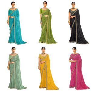 Women's Bandhani Printed & Embroidery Work In Lace Georgette Saree with Unstitched Blouse Piece