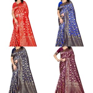 Women's Banarasi Saree Pure Kanjivaram Style Silk Saree With Blouse Piece for Wedding