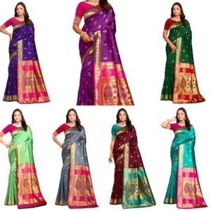 Women's Pure Kanjivaram Silk Saree Soft Paithani Wedding Sarees With Blouse Piece