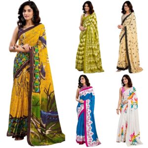 Women's Pure Cotton Printed Ready To Wear One Minute Pre Stitched Saree With Pocket And Unstitched Blouse Piece