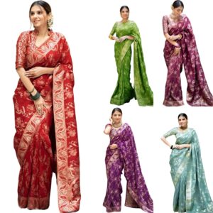 Women's Pure Kanjivaram Soft Silk Saree Banarasi Style Sarees For Wedding With Blouse Piece