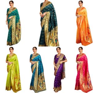 Women's Silk Paithani Jacquard Weaving Saree with Unstitched Blouse Piece