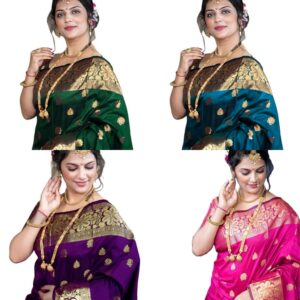 Women's Pure Kanjivaram Silk Saree Soft Banarasi Style Wedding With Blouse Piece