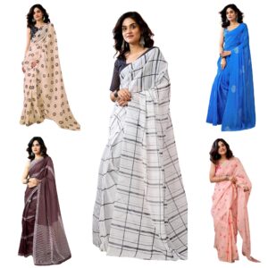 Women's Chanderi Cotton Printed Ready To Wear One Minute Pre Stitched Saree with Unstitched Blouse Piece (Copy)