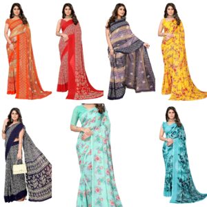 Women's Trendy Printed Georgette Red Color Saree with Blouse Material