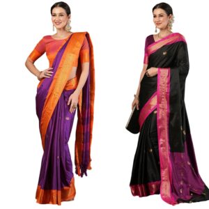Women's Silk Banarasi Jacquard Weaving Saree with Unstitched Blouse Piece