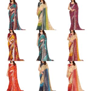 Women's Woven Latest Georgette Saree with Lace and Blouse Material