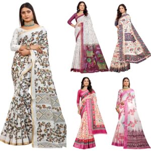 Women’s Pure Soft Mulmul Cotton Saree Linen For Wedding Sadi With Blouse Piece