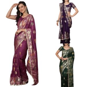 Women's Cotton Silk Banarasi Jacquard Saree with Unstitched Blouse Piece