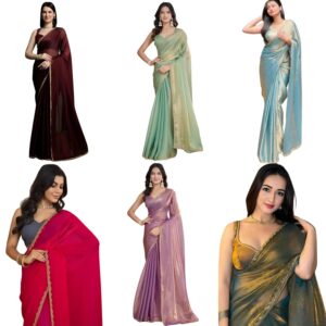 Women's Soft Fandy Silk Dual Tone Saree with Unstitched Banglori Silk Blouse Piece