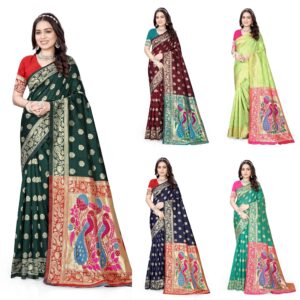 Women's Banarasi Saree Pure Paithani Kanjivaram Silk Soft new ladies 2024 Design Wear Pattu Sarees Latest Cotton Party Sari collections With Blouse Piece