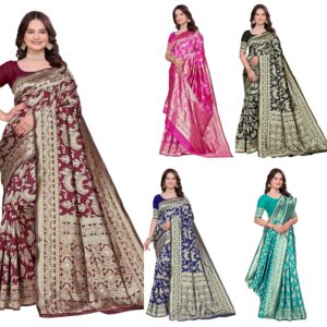 Women's Banarasi Saree Pure Kanjivaram Style Silk Saree With Blouse Piece for Wedding