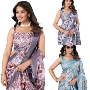 Women's Plain Digital Print Art Silk Cotton Saree with Tassels Golden Border-Lightweight Elegant Ethnic Wear for Festive and Casual Occasions