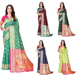 Women's Banarasi Saree Pure Paithani Kanjivaram Silk Soft new ladies 2024 Design Wear Pattu Sarees Latest Cotton Party Sari collections With Blouse Piece