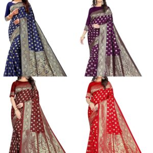 Women’s Pure Silk Kanjivaram Saree Banarasi Design Sarees With Blouse Piece For Wedding