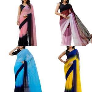 Women's Georgette Padding Dyed Reday To Wear Saree with Unstitched Blouse Piece