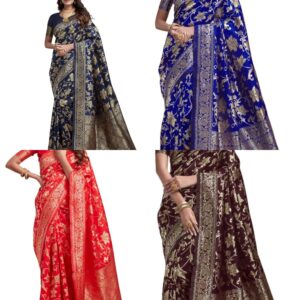 Women's Banarasi Saree Pure Kanjivaram Style Silk Saree With Blouse Piece for Wedding