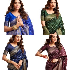 Women's Banarasi Saree Pure Kanjivaram Style Silk Saree With Blouse Piece for Wedding