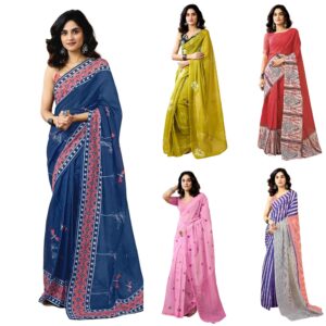 Women's Chanderi Cotton Printed Ready To Wear One Minute Pre Stitched Saree with Unstitched Blouse Piece (Copy) (Copy)