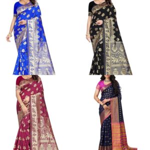 Women's Pure Soft Kanjivaram Silk Saree Banarasi Design Style With Blouse Piece