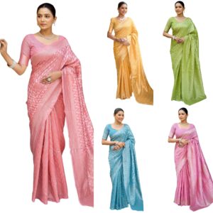 Women's Silk Blend Weaving Saree with Unstitched Blouse Piece