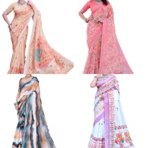 Women’s Pure Soft Mulmul Cotton Saree Linen For Wedding Sadi With Blouse Piece