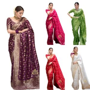 Women's Pure Kanjivaram Soft Silk Saree Banarasi Style Sarees For Wedding With Blouse Piece