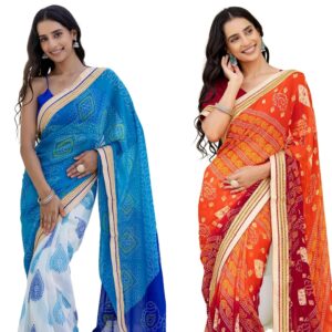 Women's Georgette Bandhani Printed Saree with Unstitched Blouse Piece