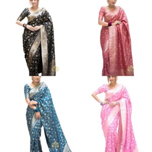 Women's Pure Kanjivaram Soft Silk Saree Banarasi Style Sarees For Wedding With Blouse Piece