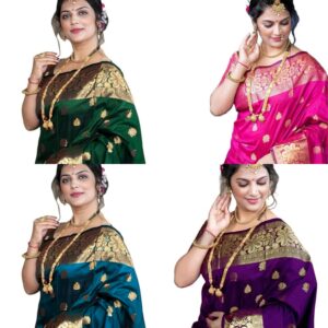 Women's Pure Kanjivaram Silk Saree Soft Banarasi Style Wedding With Blouse Piece