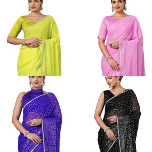 Women'S Georgette Foil Print Gota Lace Saree With Unstitched Blouse Piece