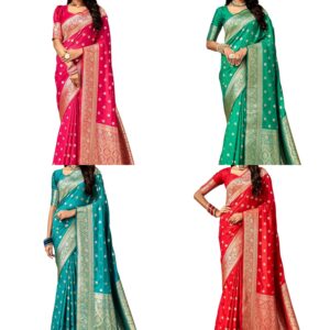 Women's Banarasi Saree Pure Kanjivaram Style Silk Saree With Blouse Piece for Wedding